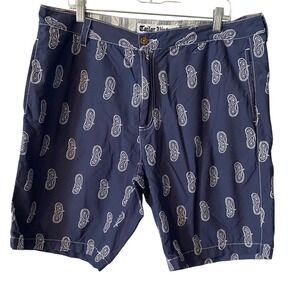Tailor Vintage Mens Navy Blue Paisley Print Chino Shorts Size 36 Preppy Nautical